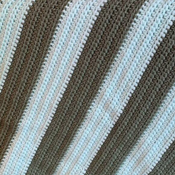 Handmade Crocheted Green Striped Lap Blanket Afghan Throw Child Size - Picture 3 of 4